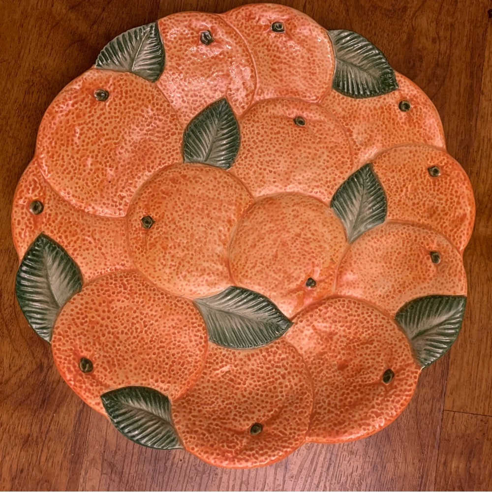Three Items In A Box: Oranges Go Wild Plate; Pleasing Purple Bowl; Tiny Platter